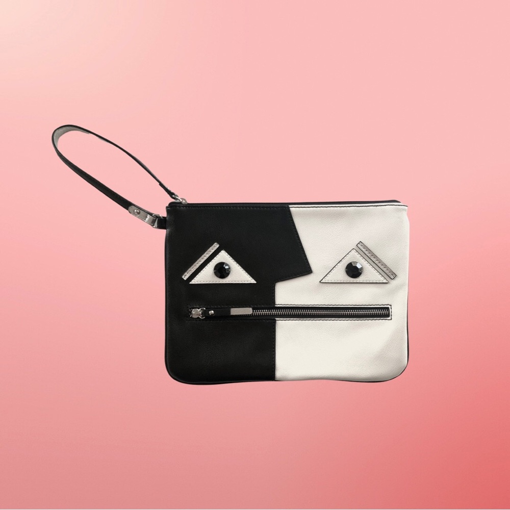 NINE WEST Black and White Face Wristlet Clutch